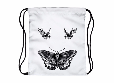 Vintage Butterfly And Bird Print Drawstring Backpack Lightweight Polyester Daily Travel Storage Bag Gym Sackpack For Women Men