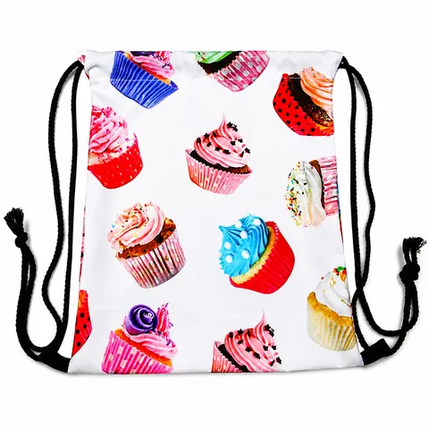 Cupcake Print Drawstring Backpack Polyester Storage Bag For Travel School Sports Cute Dessert Pattern Cinch Sack For Women