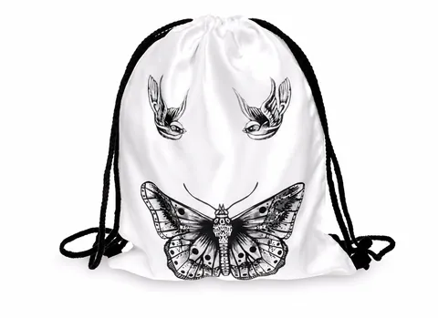 Vintage Butterfly And Bird Print Drawstring Backpack Lightweight Polyester Daily Travel Storage Bag Gym Sackpack For Women Men