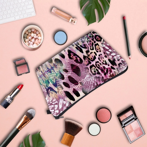 Dames Luipaardprint Make-uptas Polyester Reizen Make-up Organizer Digitaal Bedrukt Rits Toilettas Mode