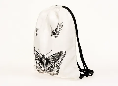 Vintage Butterfly And Bird Print Drawstring Backpack Lightweight Polyester Daily Travel Storage Bag Gym Sackpack For Women Men