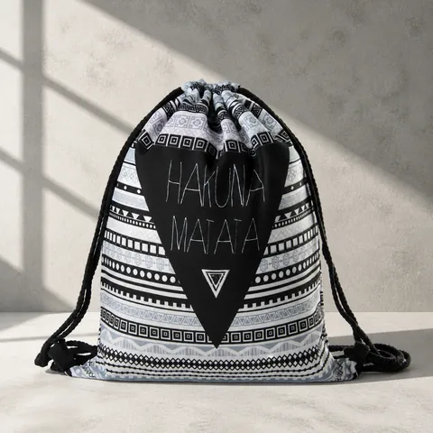 Lässiger Kordelzug Rucksack Geometrischer Druck Ethnisch Stammesmuster Polyester Turnbeutel Reisen Aufbewahrungstasche Herren Damen