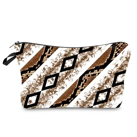 Geometrischer Schlangenmuster Kulturbeutel Für Damen Polyester Reißverschluss Kosmetiktasche Reise Waschbeutel Handtasche Tasche