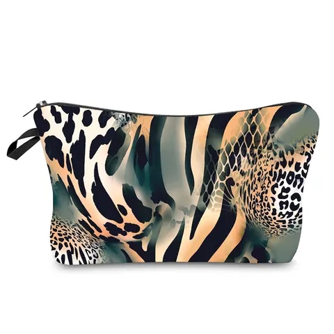 Damen Leoparden Zebra Schlangenhaut Muster Kosmetiktasche Polyester Reise Kulturbeutel Make Up Tasche Mit Reißverschluss Und Griff