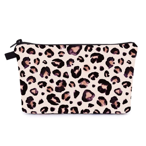 Women Leopard Print Polyester Cosmetic Bag Portable Zipper Toiletry Bag Travel Makeup Organizer Handheld Storage Pouch