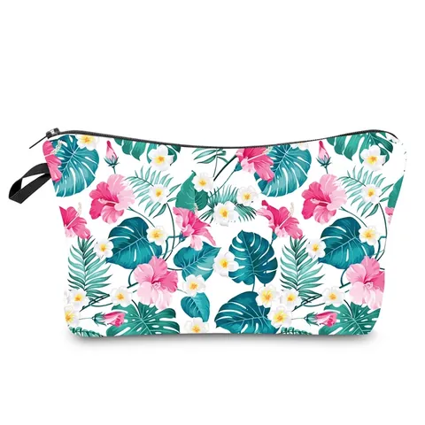 Bolsa de Maquillaje Estampado Floral Tropical para Mujer Portátil Poliéster Viaje Neceser Con Cremallera Flores Tropicales