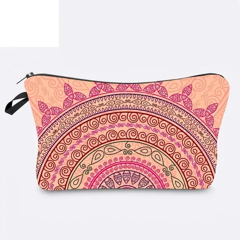 Bolsa de Maquillaje de Poliéster con Estampado de Mandala Bohemio para Mujer Organizador de Viaje Estuche con Cremallera