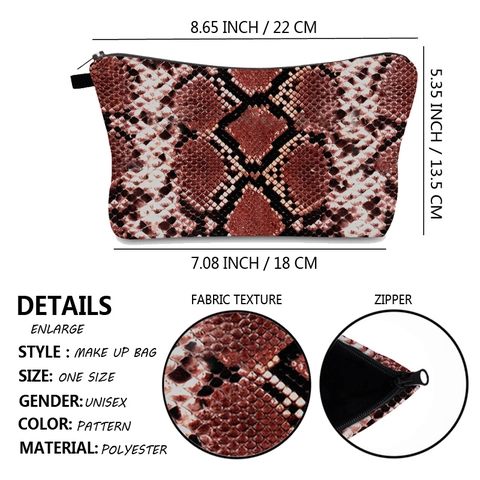 Damen Kosmetiktasche Polyester Mit Schlangenhautmuster Reise-Kulturtasche Tragbare Make-Up Aufbewahrungstasche Handtasche Mit Reißverschluss