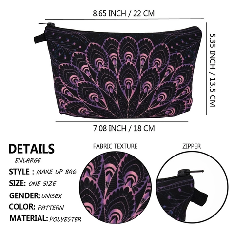 Bohemian Mandala Printed Polyester Makeup Bag For Women Portable Travel Toiletry Storage Pouch Zipper Cosmetic Organizer Handbag