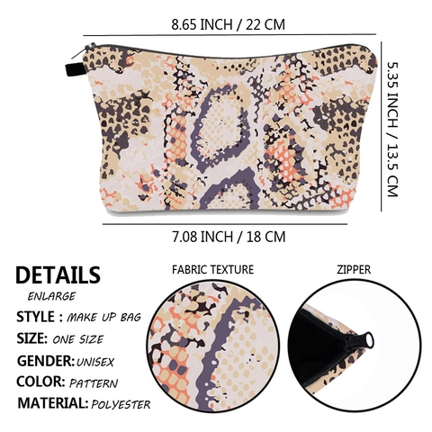 Bolsa de Cosméticos de Poliéster con Estampado de Serpiente Digital de Estilo Occidental para Mujer Bolsa de Almacenamiento de Maquillaje