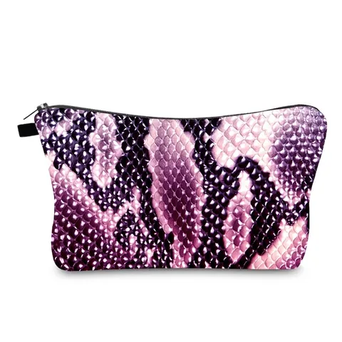 Dames Slangenprint Make-up Tas Polyester Rits Cosmetische Tas Multifunctionele Reis Toiletartikelen Organizer Handtas Clutch