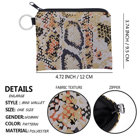 Fashion Snake Skin Print Mini Coin Purse Polyester Zipper Key Ring Pouch Daily Travel Storage Wallet For Women Jewelry