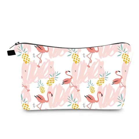 Damen Flamingo Ananas Print Kosmetiktasche Tragbare Reise Kulturbeutel Wasserdichte Polyester Reißverschluss Make-up Tasche Handtasche