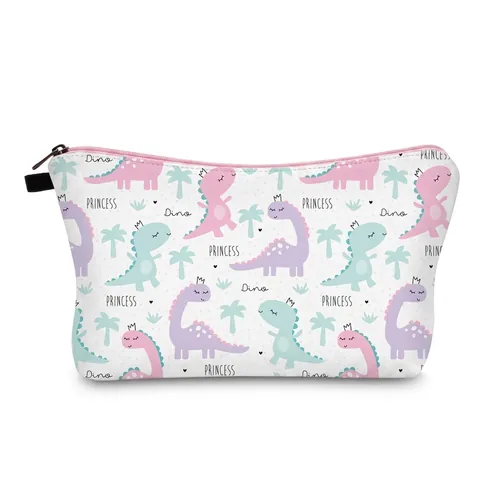 Tragbare Polyester Kosmetiktasche Digitaldruck Cartoon Dinosaurier Muster Reise Toilettenartikel Organizer Reißverschluss Tasche