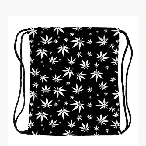 Unisex Tunnelzug Rucksack Polyester Schwarz Weiß Blattdruck Sportbeutel Für Reisen Aufbewahrung Leichte Turntasche