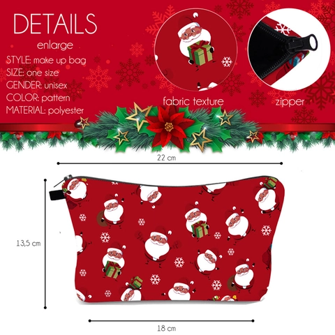 Weihnachten Weihnachtsmann Druck Kosmetiktasche Damen Reise Polyester Schwammfutter Schneeflocken Muster Reißverschluss Kulturbeutel Organizer Rot Geschenk