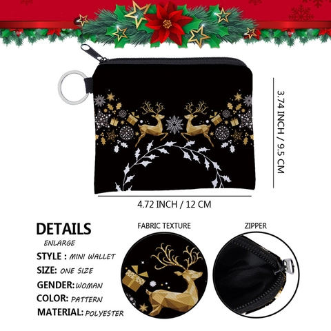 Weihnachten Rentier Druck Mini Münzbörse Wasserfest Polyester Reißverschluss Portemonnaie Mit Schlüsselring Festliches Geschenk Damen