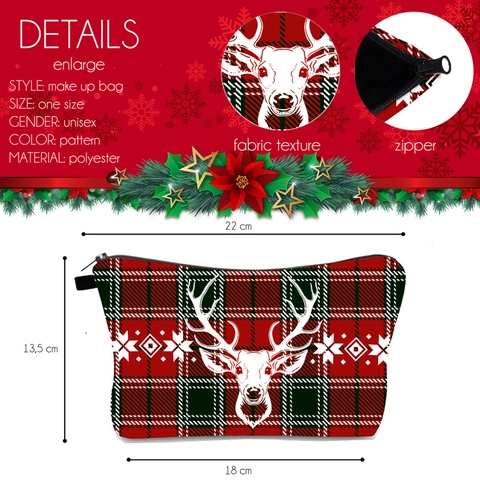 Weihnachten Rentier Karo Kosmetiktasche Polyester Reißverschluss Kosmetikbeutel Reise Organizer Für Damen Geschenk