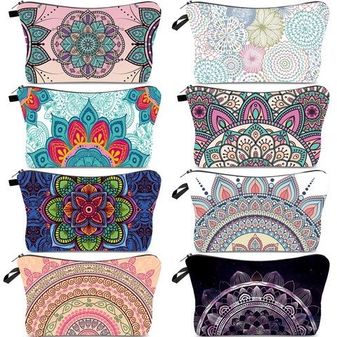 Borsa Cosmetica Con Stampa Mandala Per Donna Beauty Case Da Viaggio Portatile In Poliestere Con Cerniera Borsetta In Stile Bohémien