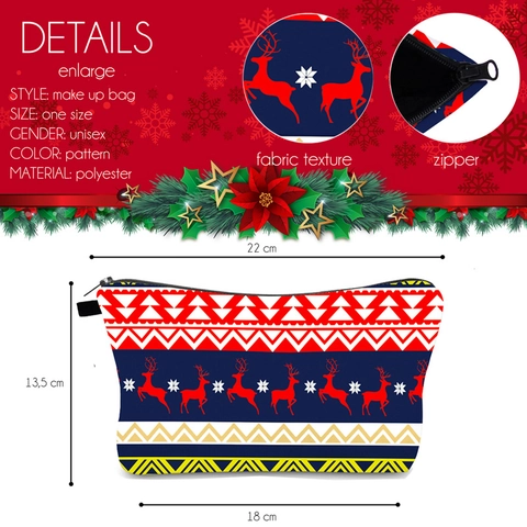 Neceser de Maquillaje de Navidad Poliéster Viaje Bolsa de Aseo Estampado de Reno Copo de Nieve Bolsa Cosmética para Mujer