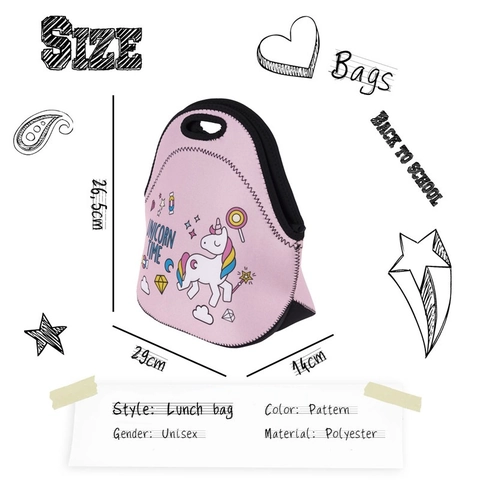 Borsa Termica Isolata in Neoprene Borsa per Picnic Impermeabile per Scuola Ufficio Conservazione all'Aperto con Stampa a Cartoni Animati