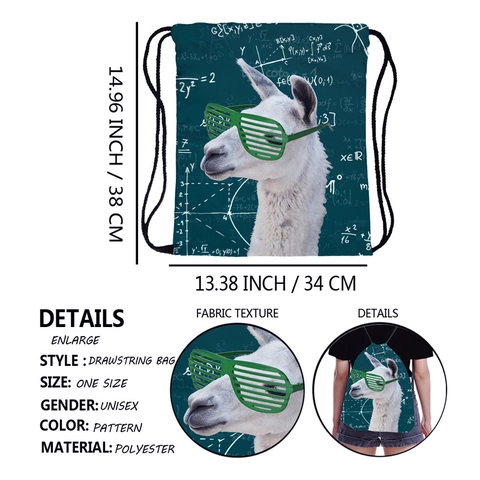 Unisex Polyester Kordelzug Rucksack Wasserdichter Sackpack Mit Lama Mathe Formeln Druck Für Fitnessstudio Reise Schule Sport Lagerung