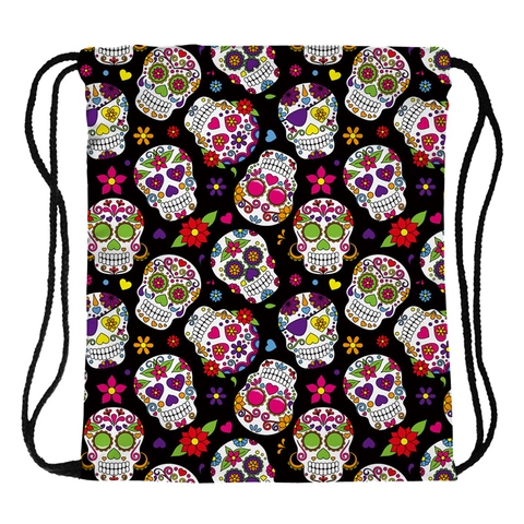 Mexicaanse Suikerschedel Rugzak Met Koord Polyester Dag Van De Doden Bloemen Reis Opbergtas Lichtgewicht Unisex