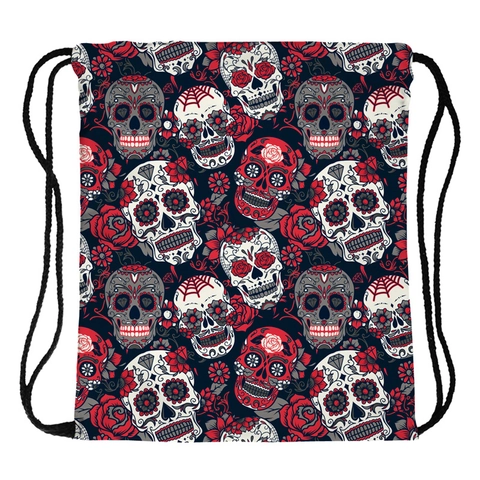 Mexikanischer Zuckerschädel Rose Blume Druck Rucksack Mit Kordelzug Polyester Cinch Tasche Tag Der Toten Halloween Reise Aufbewahrung