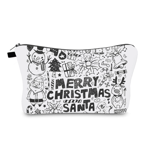 Christmas Printed Waterproof Makeup Bag Polyester Hand Drawn Santa Snowman Travel Toiletry Organizer Pouch For Women