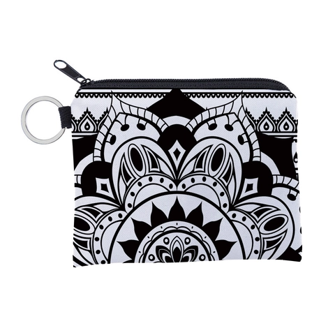 Mandala Pattern Polyester Coin Purse Portable Zipper Keyring Pouch Ethnic Bohemia Printed Small Storage Bag For Women
