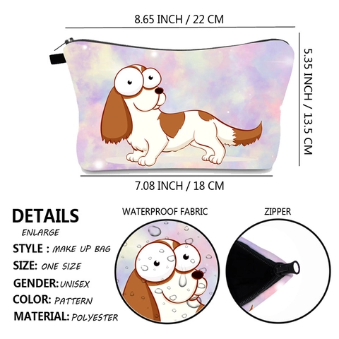 Trousse à Maquillage Mignonne avec Motif de Chien Corgi Imprimé en Polyester Imperméable Organisateur de Voyage pour Femmes Filles
