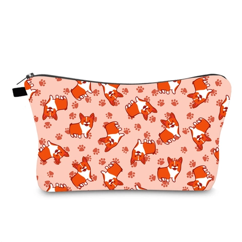 Waterdichte Polyester Cosmetische Tas Schattige Cartoon Corgi Hond Patroon Draagbare Reis Toiletartikelen Rits Opbergtas Voor Vrouwen