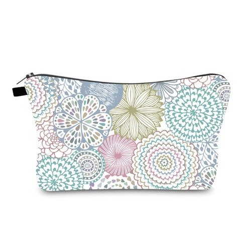 Waterproof Mandala Print Cosmetic Bag Polyester Travel Toiletry Makeup Storage Pouch Zipper Portable Handbag For Women
