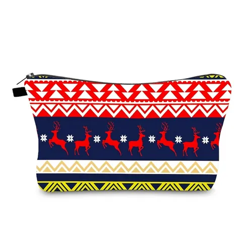 Neceser de Maquillaje de Navidad Poliéster Viaje Bolsa de Aseo Estampado de Reno Copo de Nieve Bolsa Cosmética para Mujer