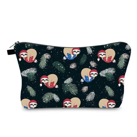 Bolsa de Maquillaje Impermeable con Estampado de Perezoso Navideño Neceser de Viaje Portátil con Cremallera para Mujer
