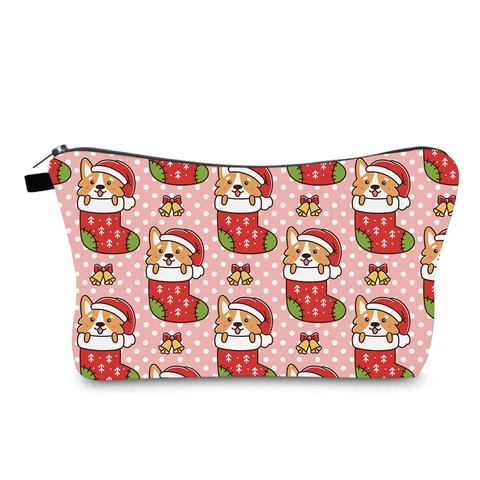 Weihnachten Corgi Bedruckt Kosmetiktasche Wasserdicht Polyester Reise Waschbeutel Tragbare Make-up Tasche Für Damen