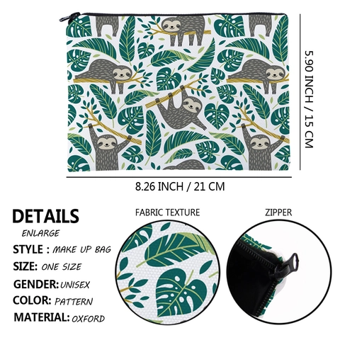 Neceser Portátil para Mujer con Estampado Tropical de Perezoso Organizador de Maquillaje de Viaje Bolsa de Aseo para Mujer Bolso de Mano