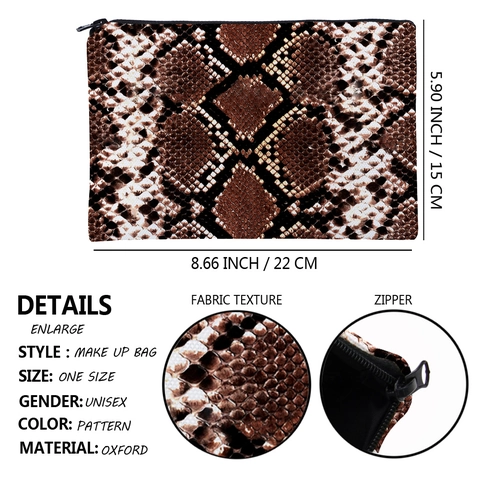 Snake Pattern Makeup Bag Oxford Printed Travel Toiletry Pouch Multi-functional Organizer For Women Cosmetic Storage