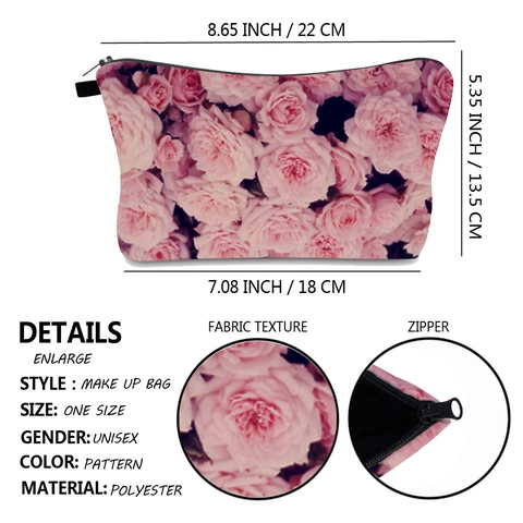 Tragbare Polyester Kosmetiktasche Mit Rosenfloraler Druck Multifunktionale Reise Aufbewahrungstasche Wasserdicht Damen