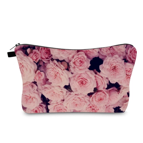 Tragbare Polyester Kosmetiktasche Mit Rosenfloraler Druck Multifunktionale Reise Aufbewahrungstasche Wasserdicht Damen