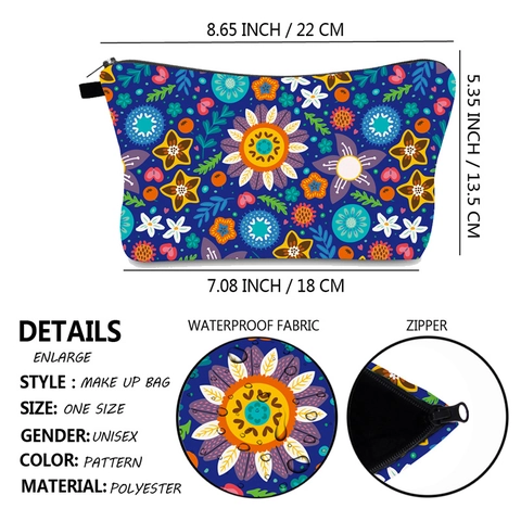 Waterproof Polyester Floral Print Cosmetic Bag Portable Travel Toiletry Storage Bag Bohemian Digital Printed Clutch For Women