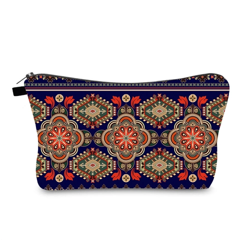 Women Bohemian Mandala Pattern Polyester Cosmetic Bag Portable Travel Toiletry Storage Pouch Zipper Closure Makeup Organizer