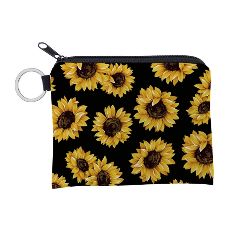 Sonnenblume Bedruckt Polyester Mini Münzbeutel Mit Metall Schlüsselanhänger Reißverschluss Kleiner Geldbeutel Für Damen