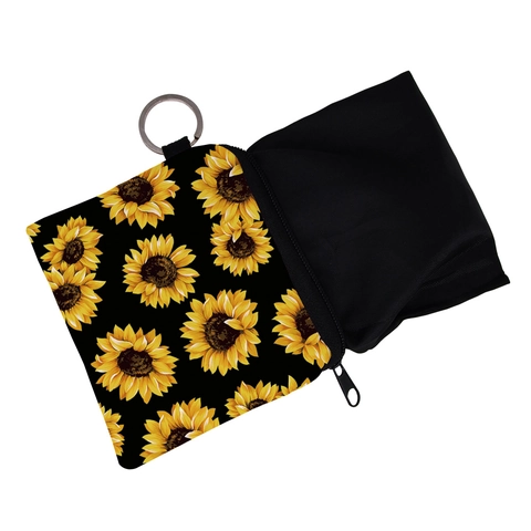 Sonnenblume Bedruckt Polyester Mini Münzbeutel Mit Metall Schlüsselanhänger Reißverschluss Kleiner Geldbeutel Für Damen