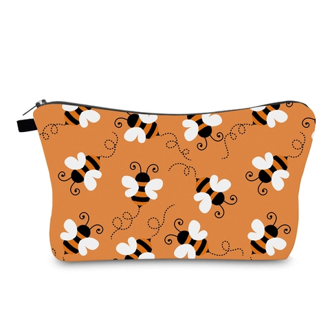 Trousse à Maquillage Imperméable Imprimé Abeille Organisateur de Toilette de Voyage en Polyester pour Femmes Filles Pochette