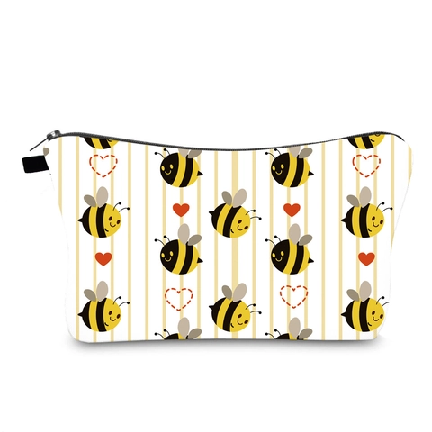Bolsa de Maquillaje para Mujer Estampado Abeja Organizador de Viaje Rayas Poliéster Bolsa Cosmética con Cremallera