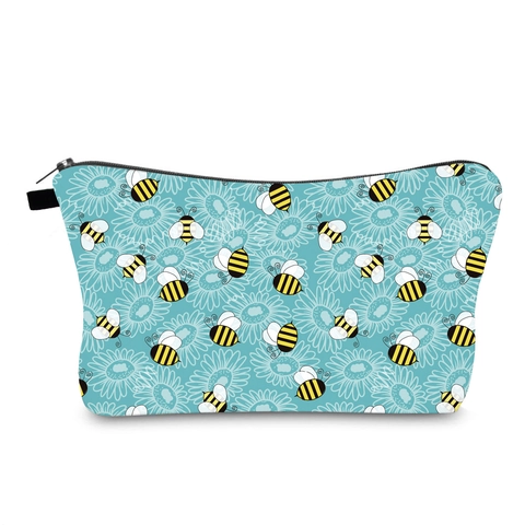Damen Wasserabweisend Polyester Kosmetiktasche Mit Bienen Und Gänseblümchen Druck Tragbare Reise Kulturbeutel Handtasche