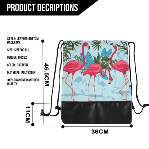 Women's Tropical Flamingo Print Drawstring Backpack Polyester Bag With PU Bottom Light Blue Casual Travel Storage Sackpack