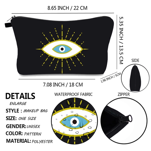 Trousse de Maquillage en Polyester Motif Mauvais Œil Imperméable Organisateur de Cosmétiques de Voyage Portable pour Femmes