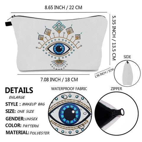 Bohemian Evil Eye Printed Makeup Bag Women Travel Polyester Waterproof Toiletry Organizer Portable Zipper Storage Pouch